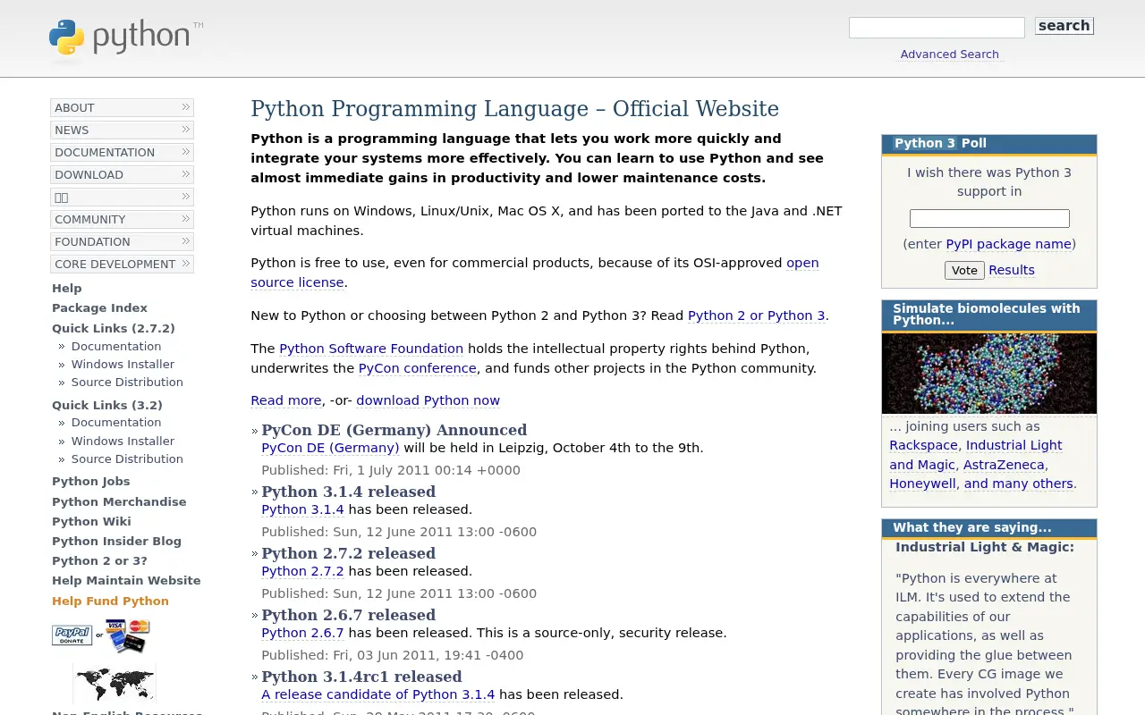 python.org on July 2, 2011