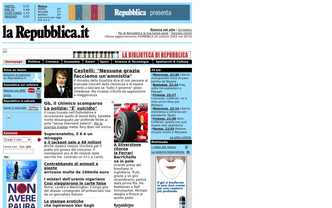 repubblica.it in 2003