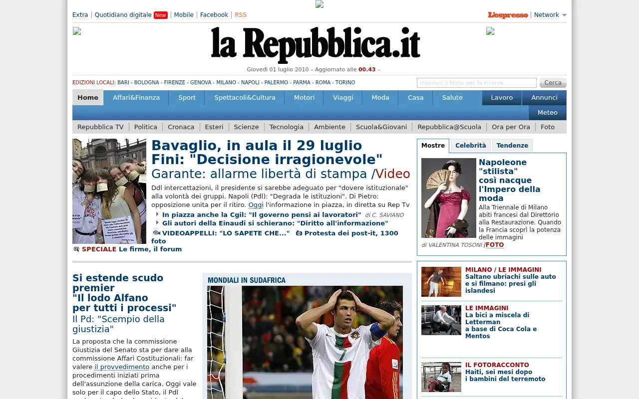 repubblica.it in 2010