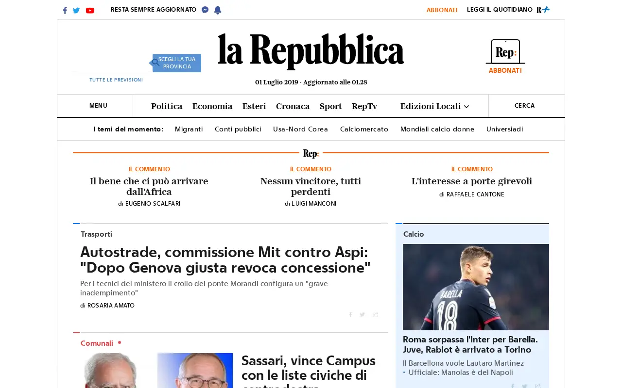 repubblica.it in 2019