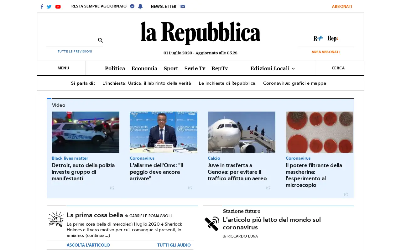 repubblica.it in 2020