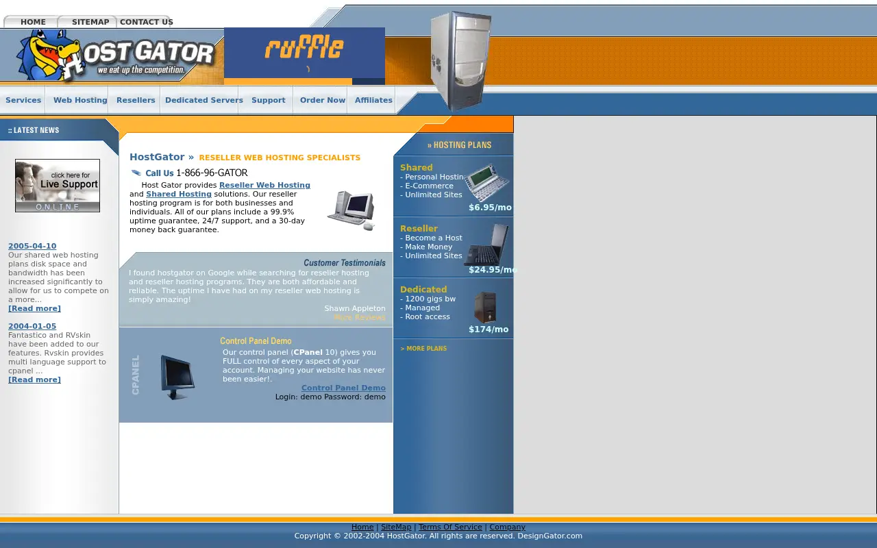 hostgator.com in 2005