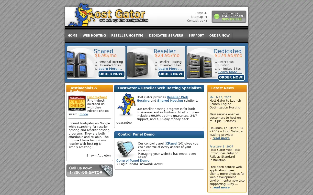 hostgator.com in 2007