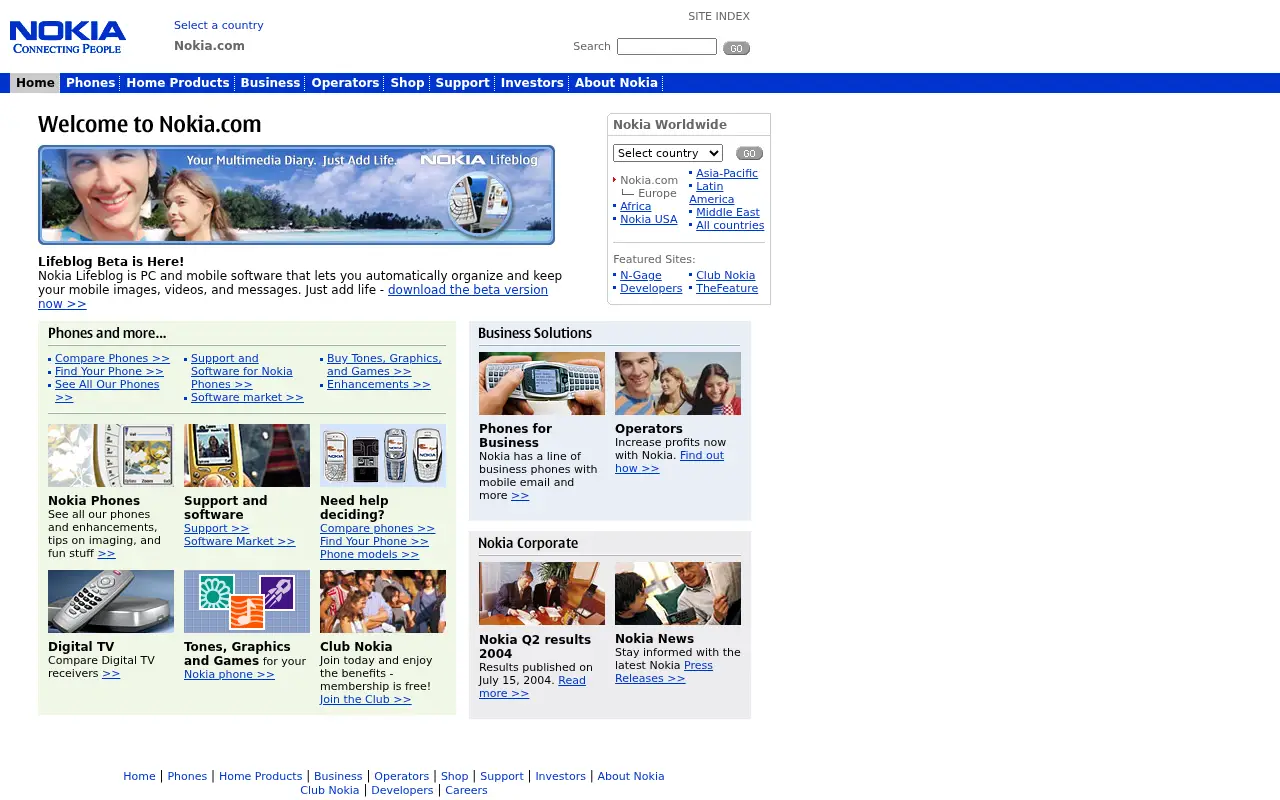 nokia.com in 2004