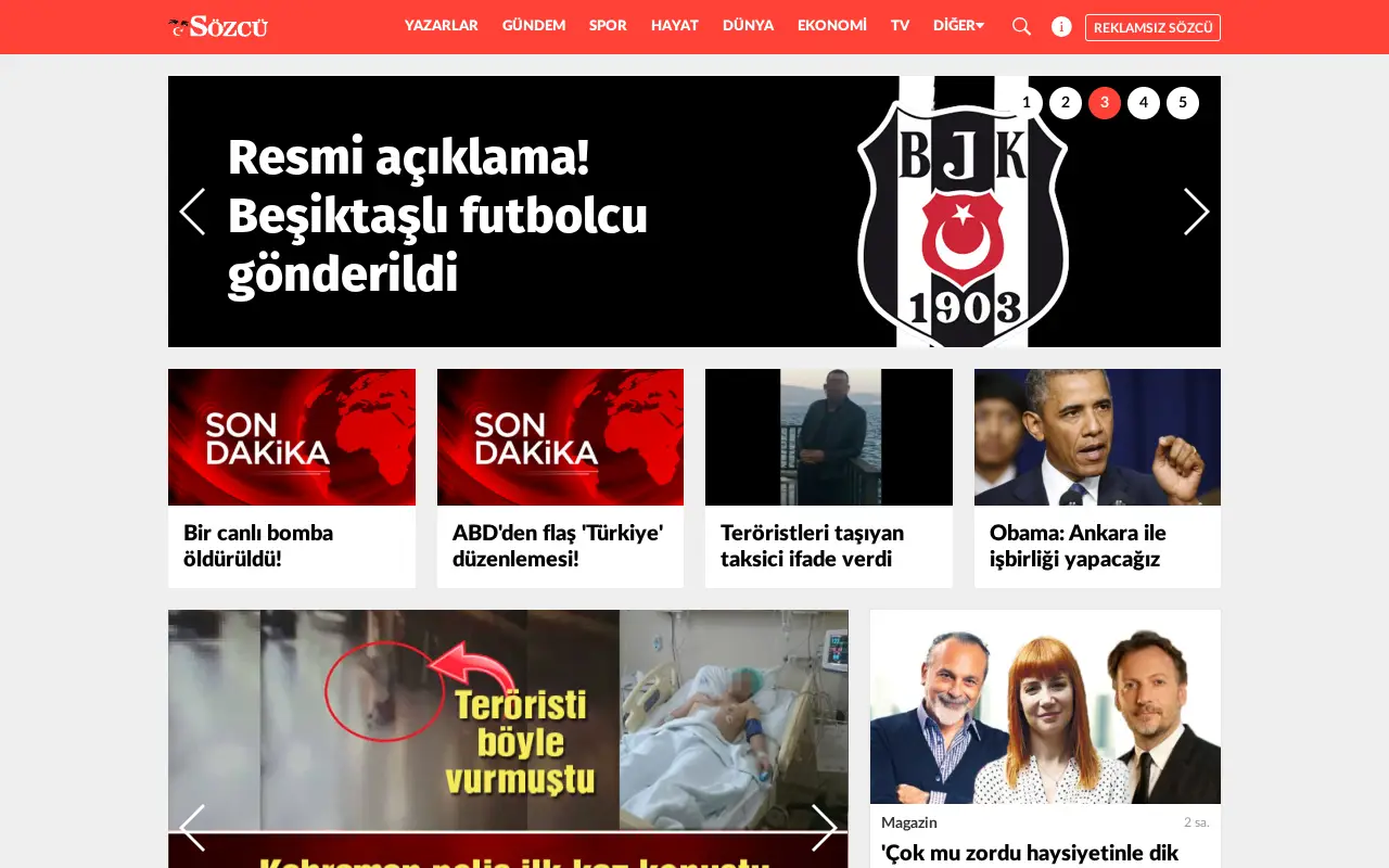 sozcu.com.tr in 2016