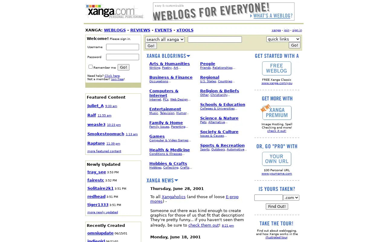 xanga.com in 2001