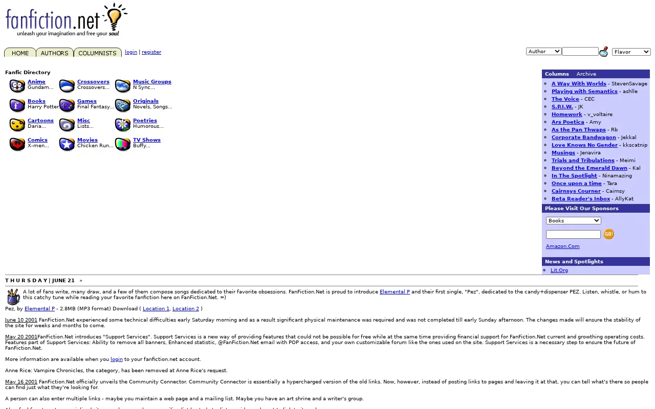 fanfiction.net on June 30, 2001
