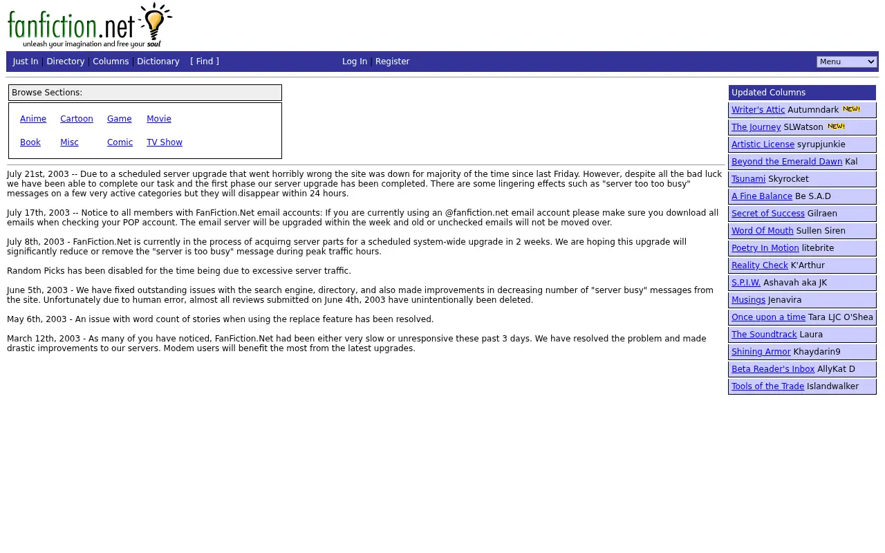 fanfiction.net on July 22, 2003