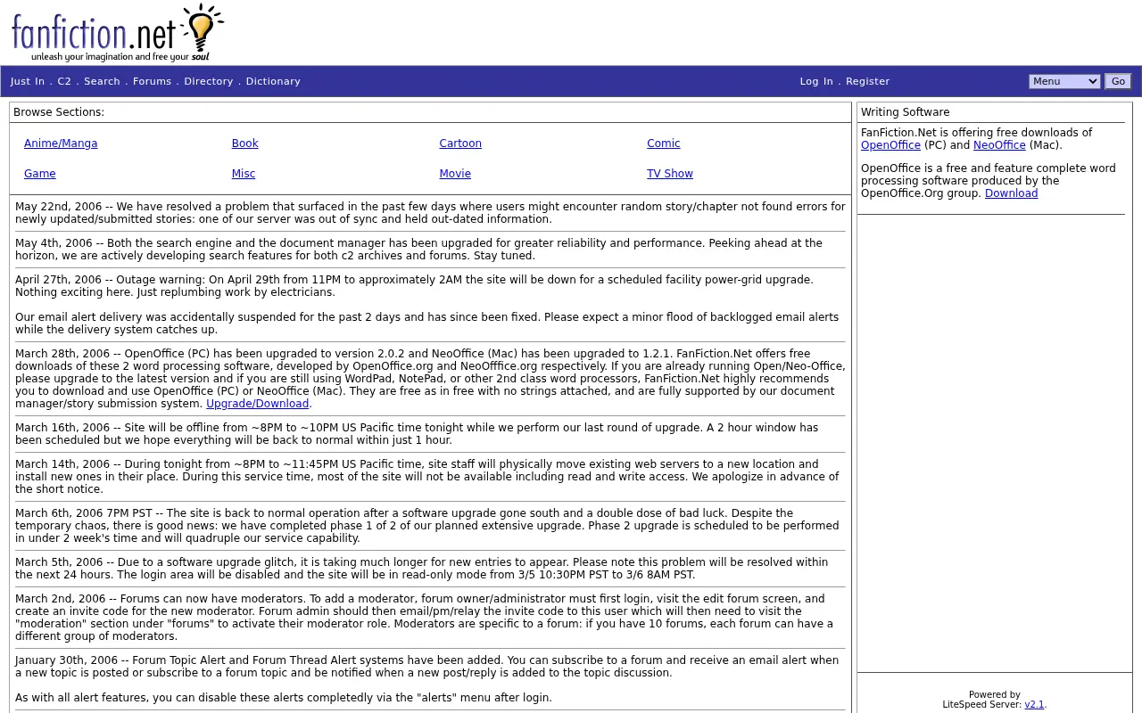 fanfiction.net on June 11, 2006