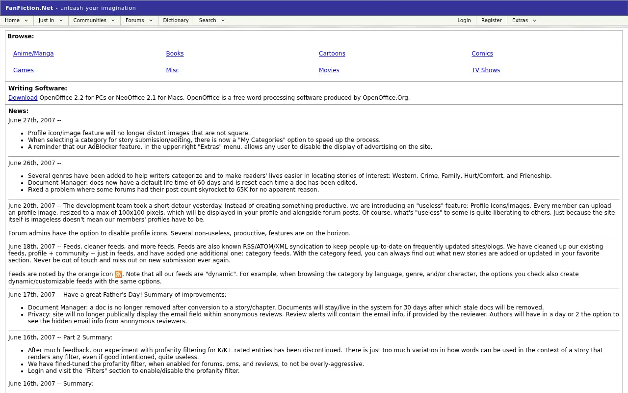 fanfiction.net on June 30, 2007